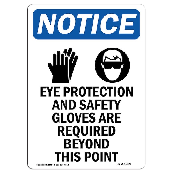 OSHA Sign, Eye Protection And With Symbol, 5in X 3.5in Decal, 10PK, 3.5" W, 5" H, Portrait, PK10